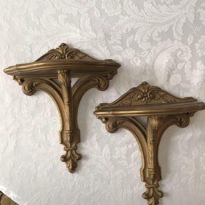 Vintage Syroco Wood Pair Of Gold Sconces